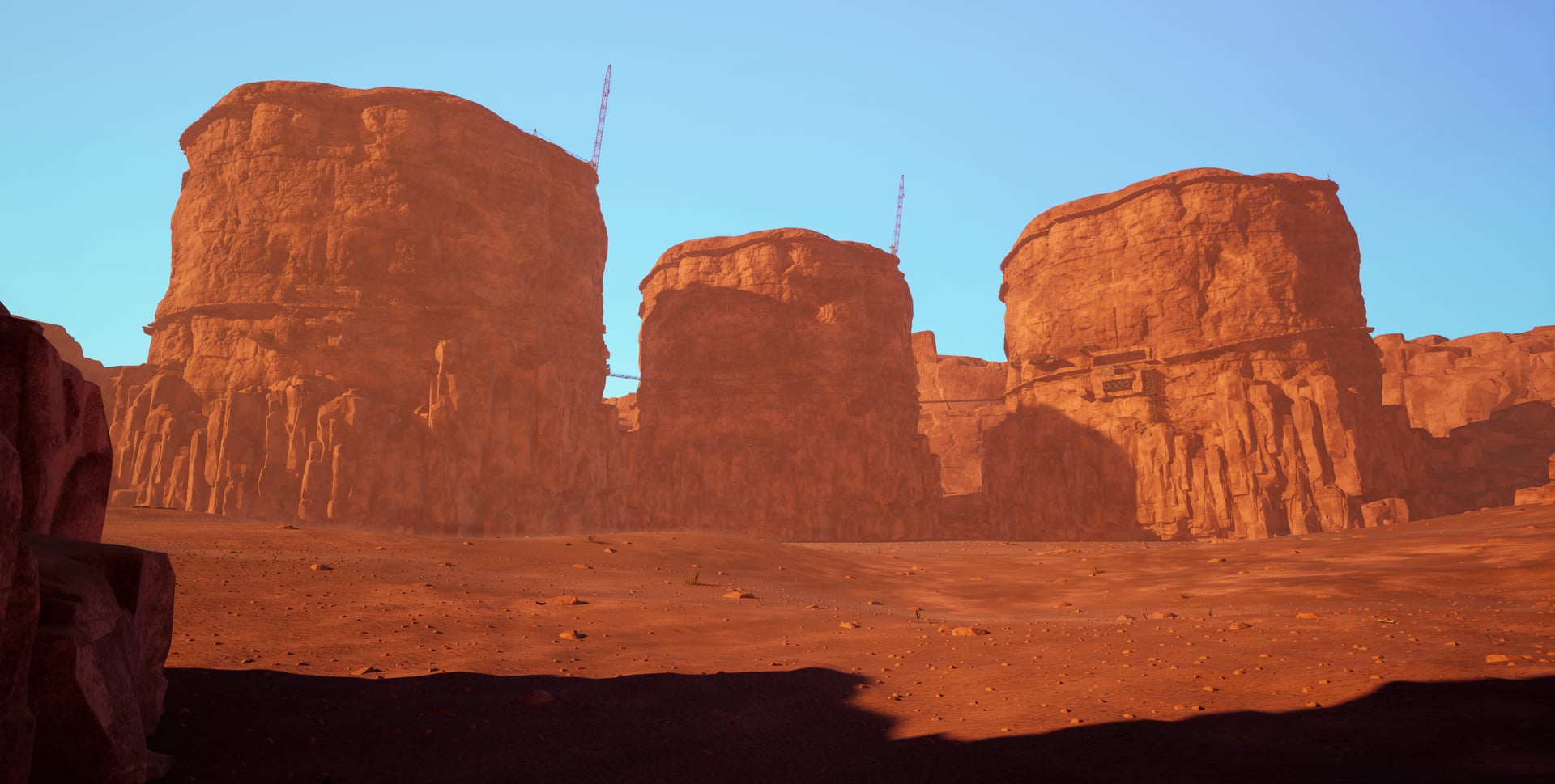 Harbor screenshot of the open-world environment at ground level