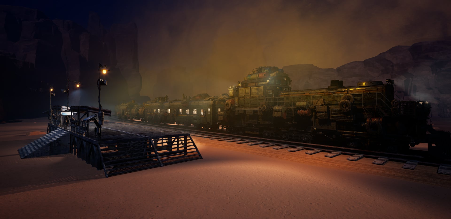 The Blackrail train crossing the wasteland in Harbor
