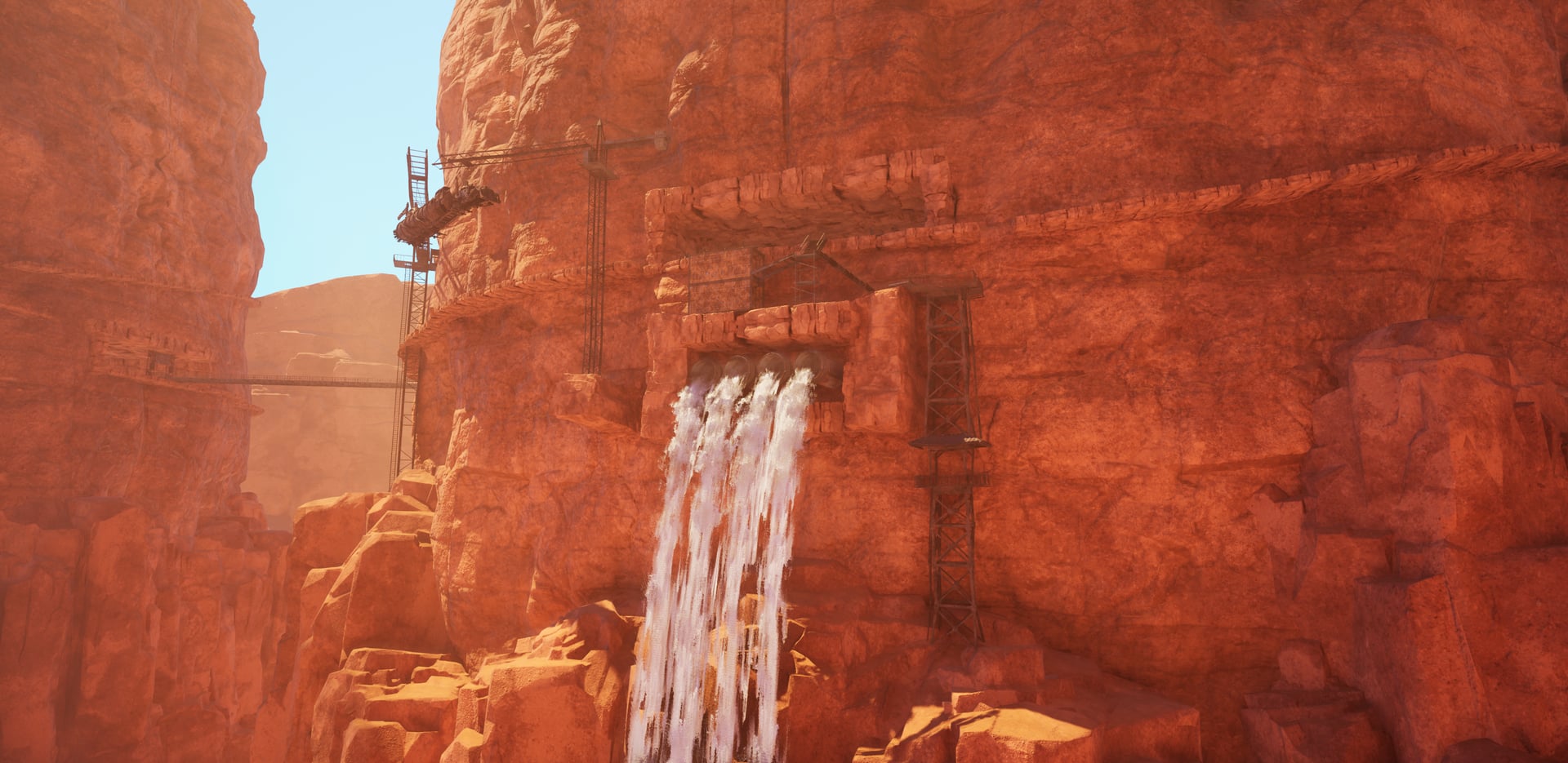 The Citadel carved into red cliffs, holding the master water valve in Harbor